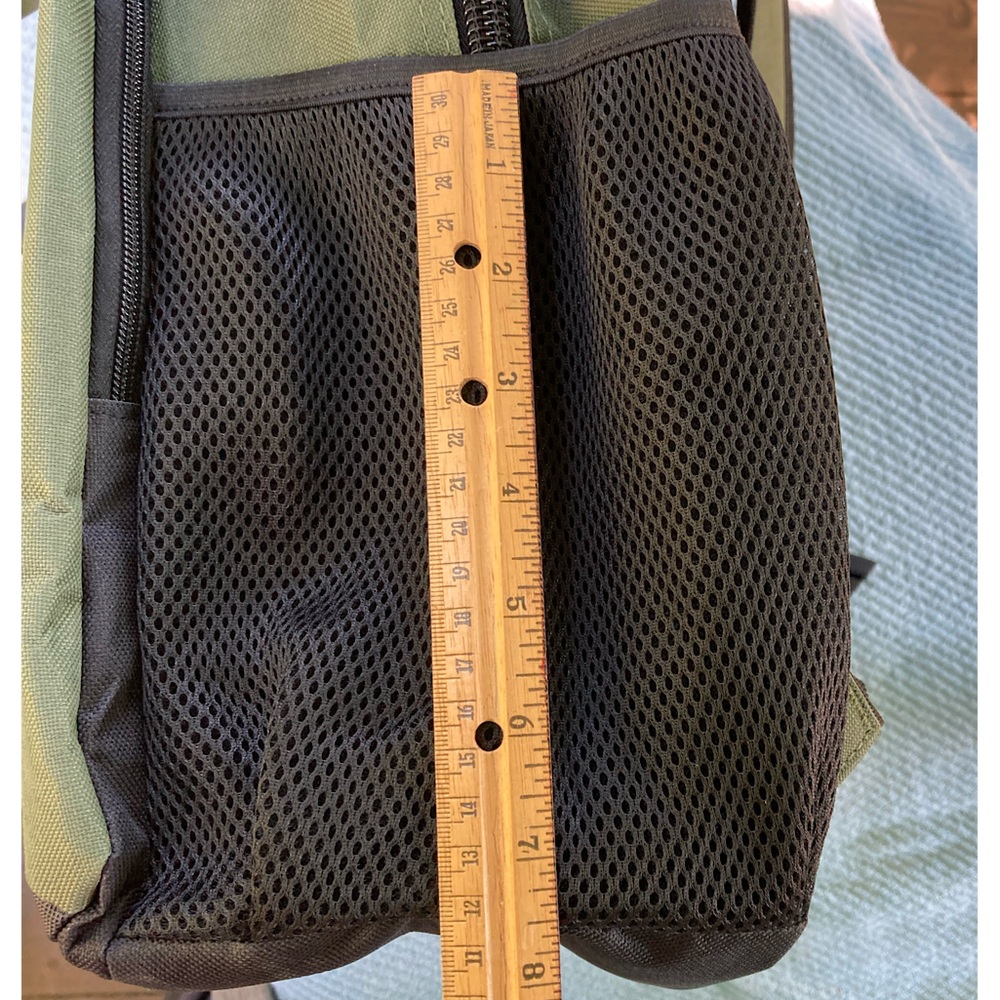 Backpack Avocado Green with Black Trim Side Pockets New 19” Unisex - Picture 14 of 16